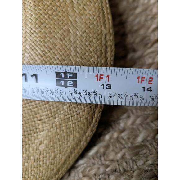 Womens Brown Straw Wide Brim Panama Hat w/ Ribbon & Flower Accent BOHO Size M - Picture 8 of 10
